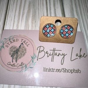 Red/blue patterned round 12mm earring set new